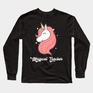 Glitter Pink Unicorn Teacher Long Sleeve T-Shirt